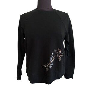 A New Day Black Sequin Dragonflies Embellished Long Sleeve Sweatshirt Size M